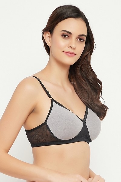 Buy Padded Non-Wired Full Cup T-shirt Bra in Light Grey - Cotton