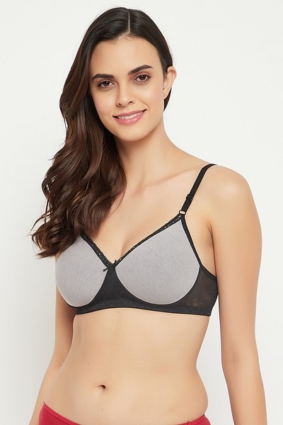 Lightly Padded Polyamide Cotton T-Shirt Bra for Women - Padded, Wireless,  3/4th Coverage Grey (Pack of 2)