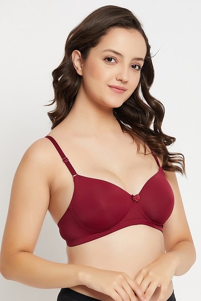 Buy Clovia Lightly Padded Non Wired Full Coverage T-Shirt Bra - Maroon at  Rs.480 online