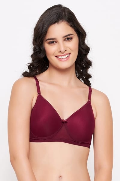 Clovia Padded Non-Wired Full Coverage T-shirt Bra in Maroon