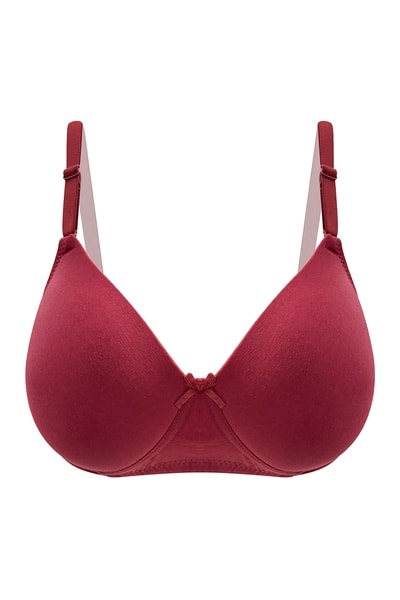 Padded Non-Wired Full Coverage T-shirt Bra in Maroon Cotton Lycra