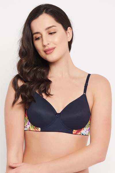 Clovia Padded Non-Wired Full Cup T-shirt Bra in Navy