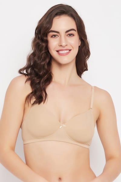 Clovia Padded Non-Wired Full Cup T-shirt Bra in Nude Colour