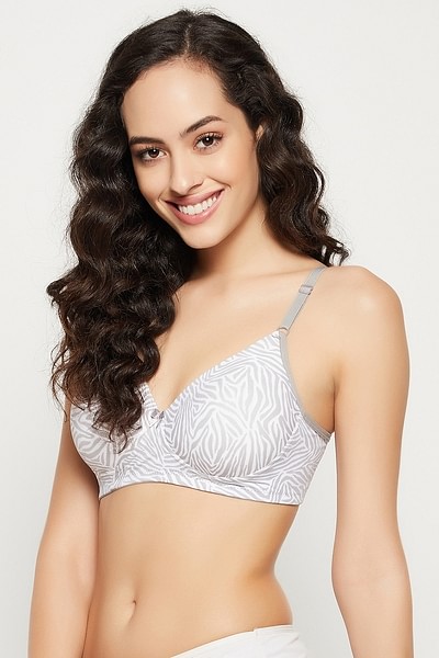 Buy Non-Padded Non-Wired Full Cup Animal Print Bra in Light Grey