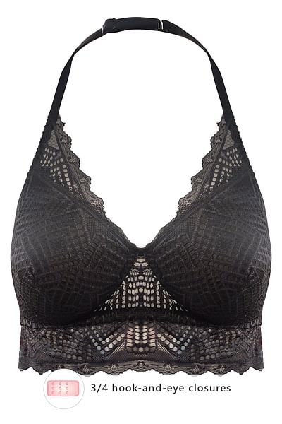 Buy Padded Non Wired Halter Neck Longline Bralette In Black Lace Online India Best Prices 