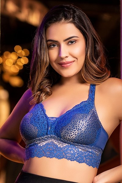 Out From Under Lace Halter Bra in Blue