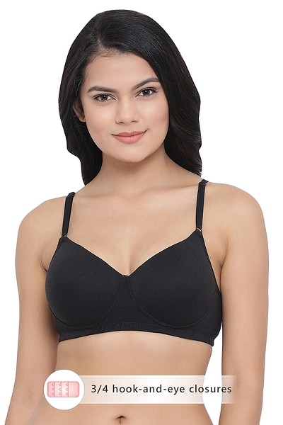 Buy Padded Non-Wired Full Coverage T-Shirt Bra in Black - Cotton Rich  Online India, Best Prices, COD - Clovia - BR1279P13
