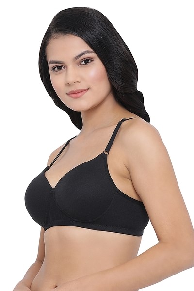 Women's Cotton Rich Non-Padded Non-Wired Full Cup Bra (BR1100P13_Black_32B)