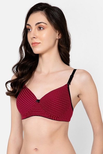 Buy Padded Non-Wired Printed Full Cup Multiway T-shirt Bra in Maroon -  Cotton Online India, Best Prices, COD - Clovia - BR2395P09