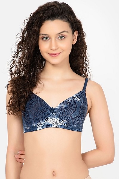 Clovia Padded Non-Wired Full Cup Multiway T-shirt Bra in Navy Blue - Cotton  Rich 