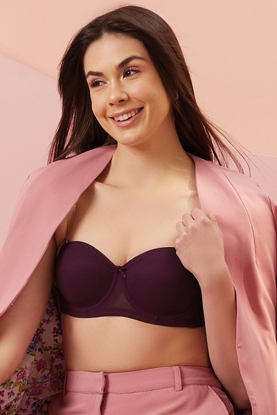 Buy Padded Underwired Demi Cup Self-Patterned Multiway Strapless Balconette  Bra in Teal Blue - Lace Online India, Best Prices, COD - Clovia - BR2157K03