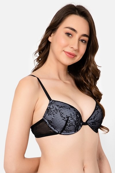 Buy Clovia Women's Cotton Rich Solid Padded Demi Cup Underwired Push-Up Bra  (BR1643Q11_Teal_32B) at