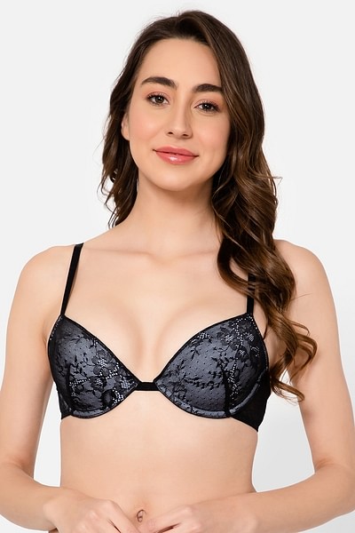 Buy Padded Underwired Demi Cup Bra in Black - Lace Online India, Best Prices,  COD - Clovia - BR2377Q13