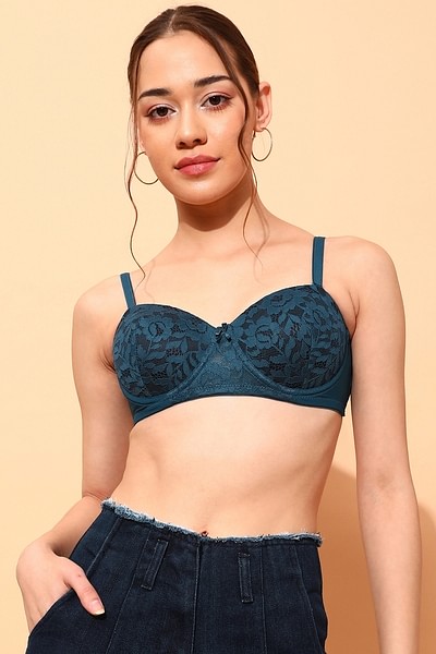 Buy Padded Underwired Demi Cup Floral Patterned Multiway Strapless  Balconette Bra in Royal Blue Online India, Best Prices, COD - Clovia -  BR2157P36