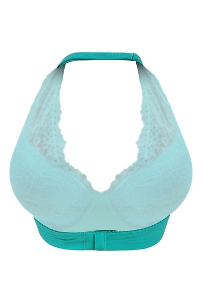 Buy Clovia Women's Padded Non-Wired Halter Neck Bralette with Lace  (BR2013P08_Blue_32B) at