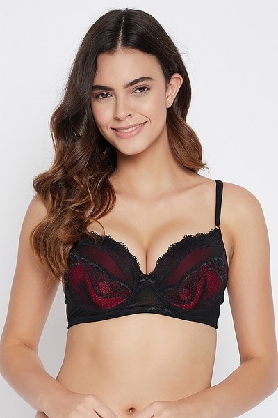 Buy Level-3 Push-Up Underwired Demi Cup Bra in Black - Lace Online India,  Best Prices, COD - Clovia - BR2276V13