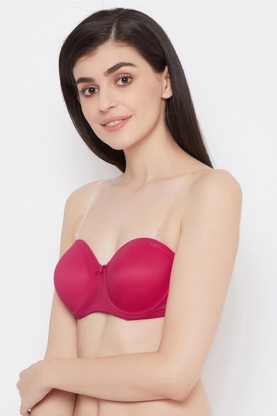 Buy Clovia Women's Padded Non-Wired Full Cup Strapless Balconette Bra  (BR2207A14_Pink_34D) at