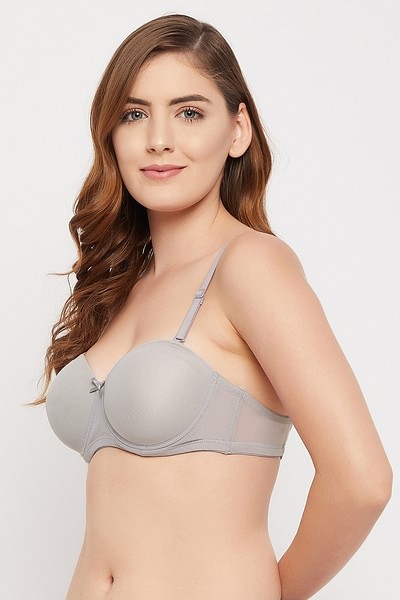 Buy Padded Underwired Full Cup Strapless Balconette Bra in Light Grey  Online India, Best Prices, COD - Clovia - BR1266P01