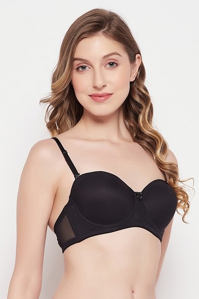 Buy Padded Underwired Demi Cup Strapless Balconette T-shirt Bra in Black  Online India, Best Prices, COD - Clovia - BR5208P13