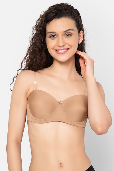 Buy Invisi Padded Underwired Full Cup Strapless Balconette Bra in Brown  with Transparent Straps & Band - Lace Online India, Best Prices, COD -  Clovia - BR5028O24