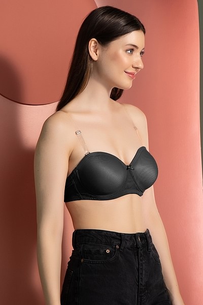 Buy Invisi Padded Underwired Full Cup Strapless Balconette Bra in Black  with Transparent Straps & Band Online India, Best Prices, COD - Clovia -  BR1925R13