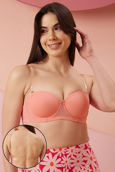 Cotton Blend Push-Up Women's Full Transparent Strap Bra For Daily
