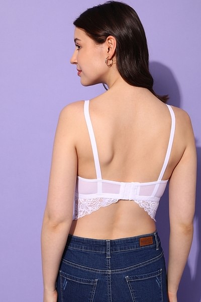 Buy Padded Underwired Full Cup Longline Bralette in White - Lace Online  India, Best Prices, COD - Clovia - BR1969R18