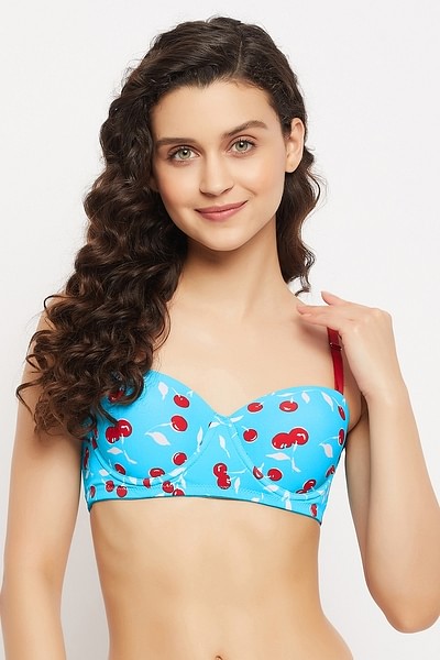 Buy Padded Underwired Full Cup Cherry Print Balconette T-shirt Bra in Sky  Blue Online India, Best Prices, COD - Clovia - BR1365U03