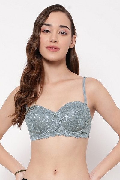Buy Padded Underwired Full Cup Multiway Strapless Balconette Bra in Light  Grey - Lace Online India, Best Prices, COD - Clovia - BR1369R01