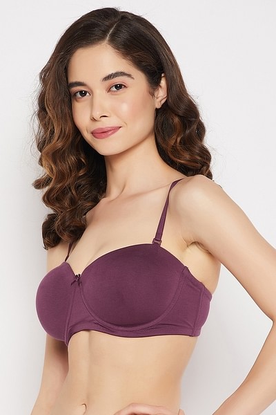 Buy Padded Underwired Full Cup Multiway Strapless Balconette Bra in Violet  - Cotton Online India, Best Prices, COD - Clovia - BR1368R15