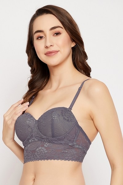 Buy Padded Underwired Full Cup Multiway Strapless Balconette Bralette in  Dark Grey - Lace Online India, Best Prices, COD - Clovia - BR2383P05