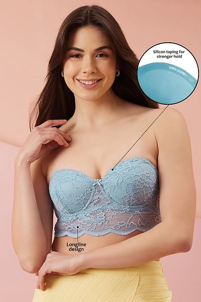 Buy Padded Underwired Full Coverage Multiway Longline Bralette in Baby Blue Lace Online India Best Prices COD Clovia BR2097R03