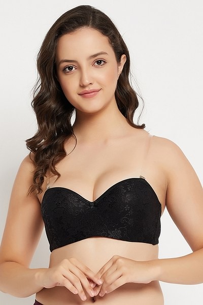 Buy Padded Underwired Full Cup Self-Patterned Multiway Strapless Balconette  Bra in Black - Lace Online India, Best Prices, COD - Clovia - BR5029R13