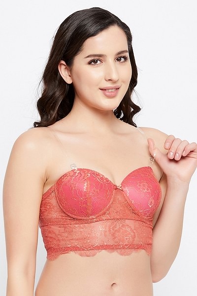 Buy Padded Underwired Full Cup Strapless & Backless Longline Bralette in  Coral Orange - Lace Online India, Best Prices, COD - Clovia - BR2344P16