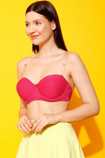 Buy Invisi Padded Underwired Full Cup Strapless Balconette Bra in Magenta  with Transparent Straps & Band Online India, Best Prices, COD - Clovia -  BR2516P14