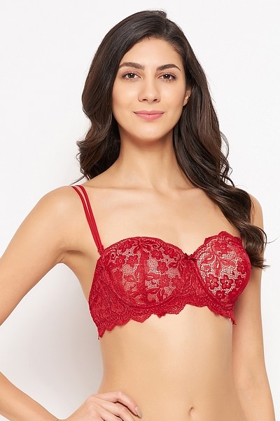 Buy Padded Underwired Full Cup Strapless Balconette Bra in Maroon - Lace  Online India, Best Prices, COD - Clovia - BR1369P09