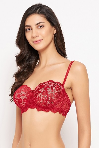 Buy Padded Underwired Full Cup Strapless Balconette Bra in Maroon