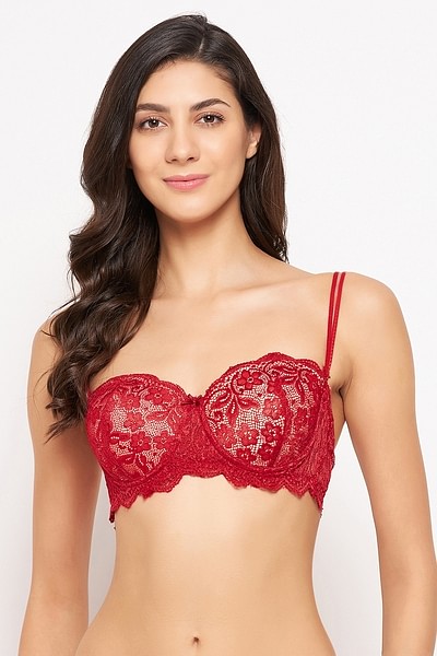 Buy Padded Underwired Full Cup Self-Patterned Multiway Longline Balconette  Bralette in Wine Colour - Lace Online India, Best Prices, COD - Clovia -  BR2396P15