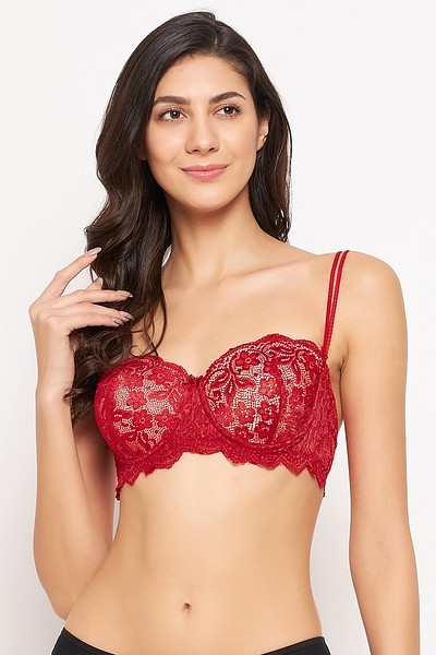 Buy Padded Underwired Full Cup Strapless Balconette Bra in Maroon