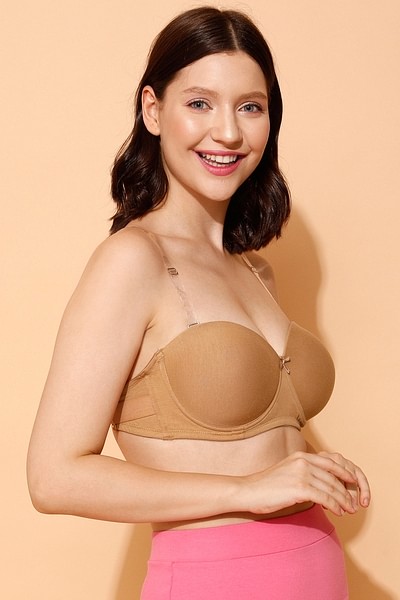 Buy Invisi Padded Underwired Full Cup Strapless Balconette Bra in Maroon  with Transparent Straps & Band - Lace Online India, Best Prices, COD -  Clovia - BR5028R09
