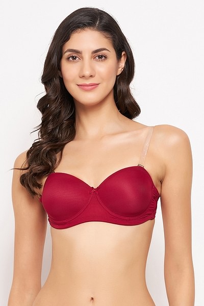 Buy Invisi Non-Padded Non-Wired Full Cup Multiway Strapless T-shirt Bra in  Maroon with Transparent Straps & Band - Cotton Rich Online India, Best  Prices, COD - Clovia - BR0376P09