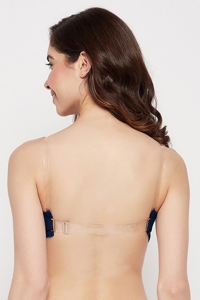 Buy Invisi Padded Underwired Full Cup Strapless Balconette Bra in Navy with Transparent  Straps & Band Online India, Best Prices, COD - Clovia - BR1925P08