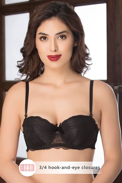 Buy Padded Underwired Level 1 Push Up Balconette Bra in Black - Lace Online  India, Best Prices, COD - Clovia - BR1990P13
