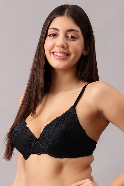 Logo Padded Underwired Bra, Pour Moi, Logo Padded Underwired Bra, Black, Lace