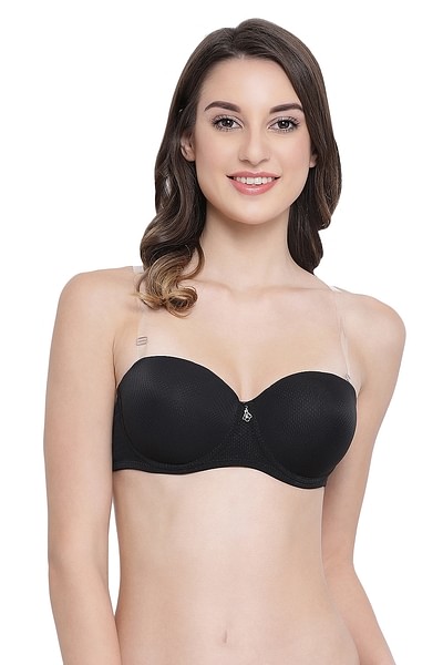 Buy Level 1 Push Up Underwired Strapless Bra with Transparent Straps & Band  with Balconette Style - Black Online India, Best Prices, COD - Clovia -  BR1981P13