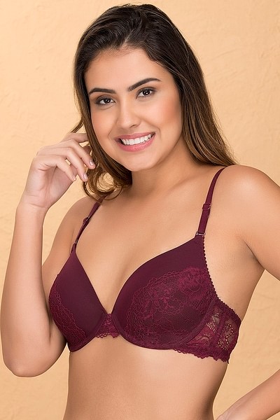 Buy Padded Underwired Multiway Bridal Bra in Wine Colour - Lace