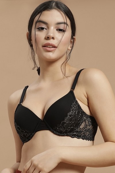 Buy Level 1 Push-Up Underwired Demi Cup Bridal Bra in Black Online India,  Best Prices, COD - Clovia - BR1692R13