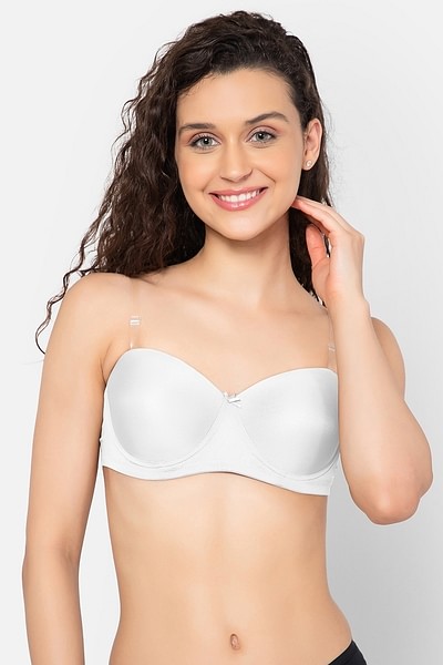 Buy Clovia Padded Underwired Strapless Balconette T-Shirt Nude Bra With Transparent  Straps & Band Online
