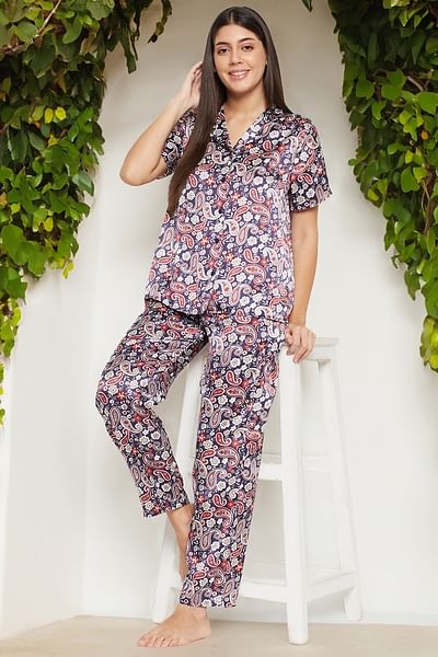 Navy satin best sale pyjama set