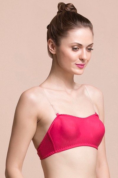 Buy Cotton Rich Tube Bra in Hot Pink with Detachable Transparent